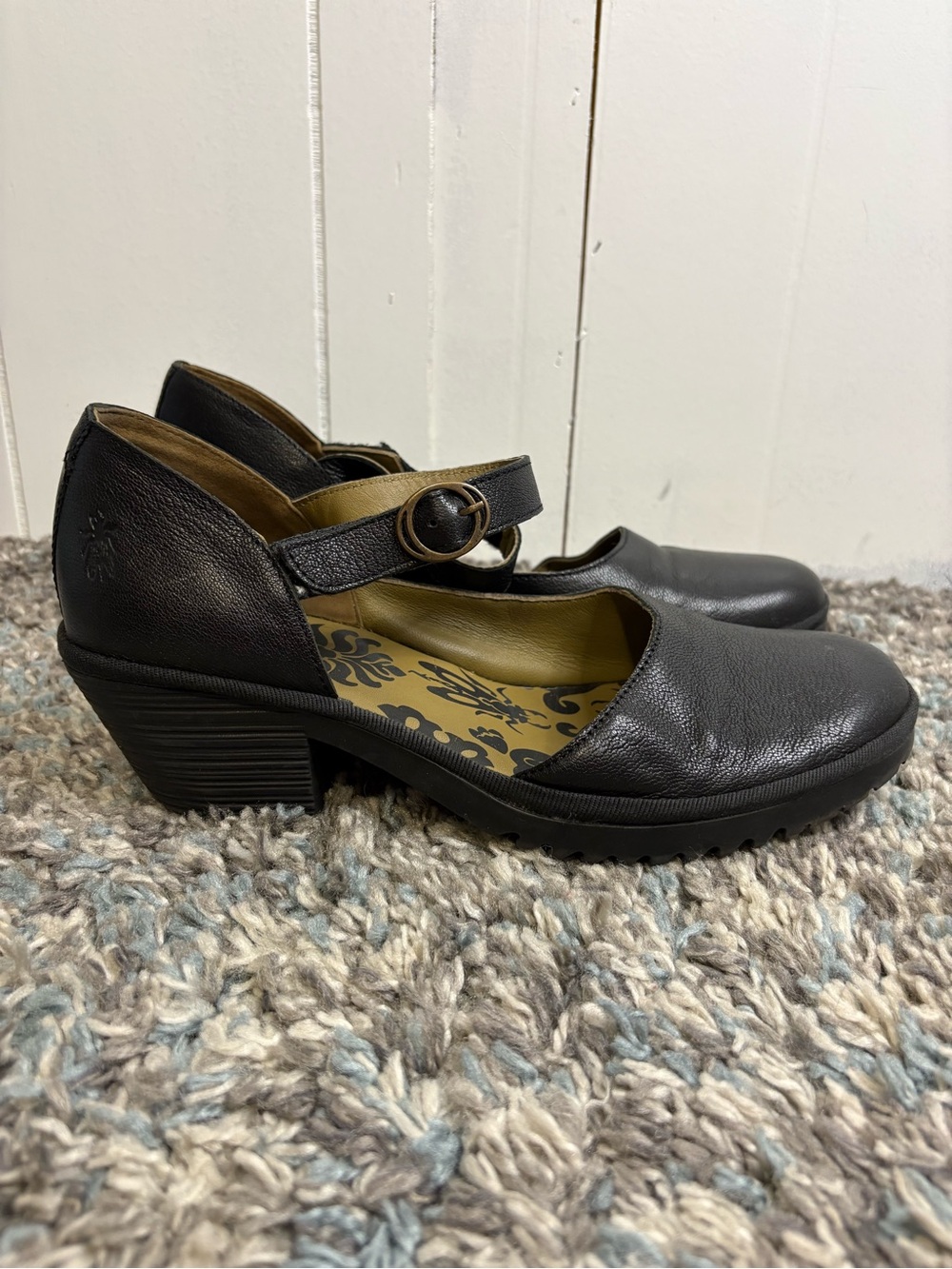 Fly London Shoes Womens 42 11 Wifo440fly Dorsay Block Heel Leather Comfort